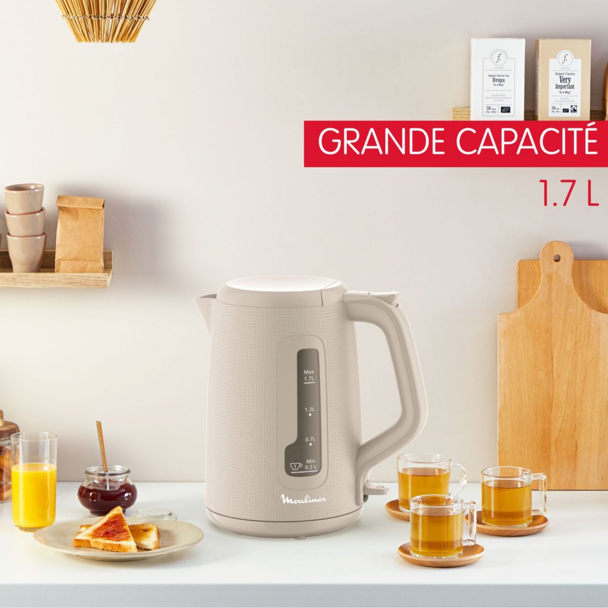 Bouilloire BY2M0B10 morning grise 1.7L couleur unique, MOULINEX