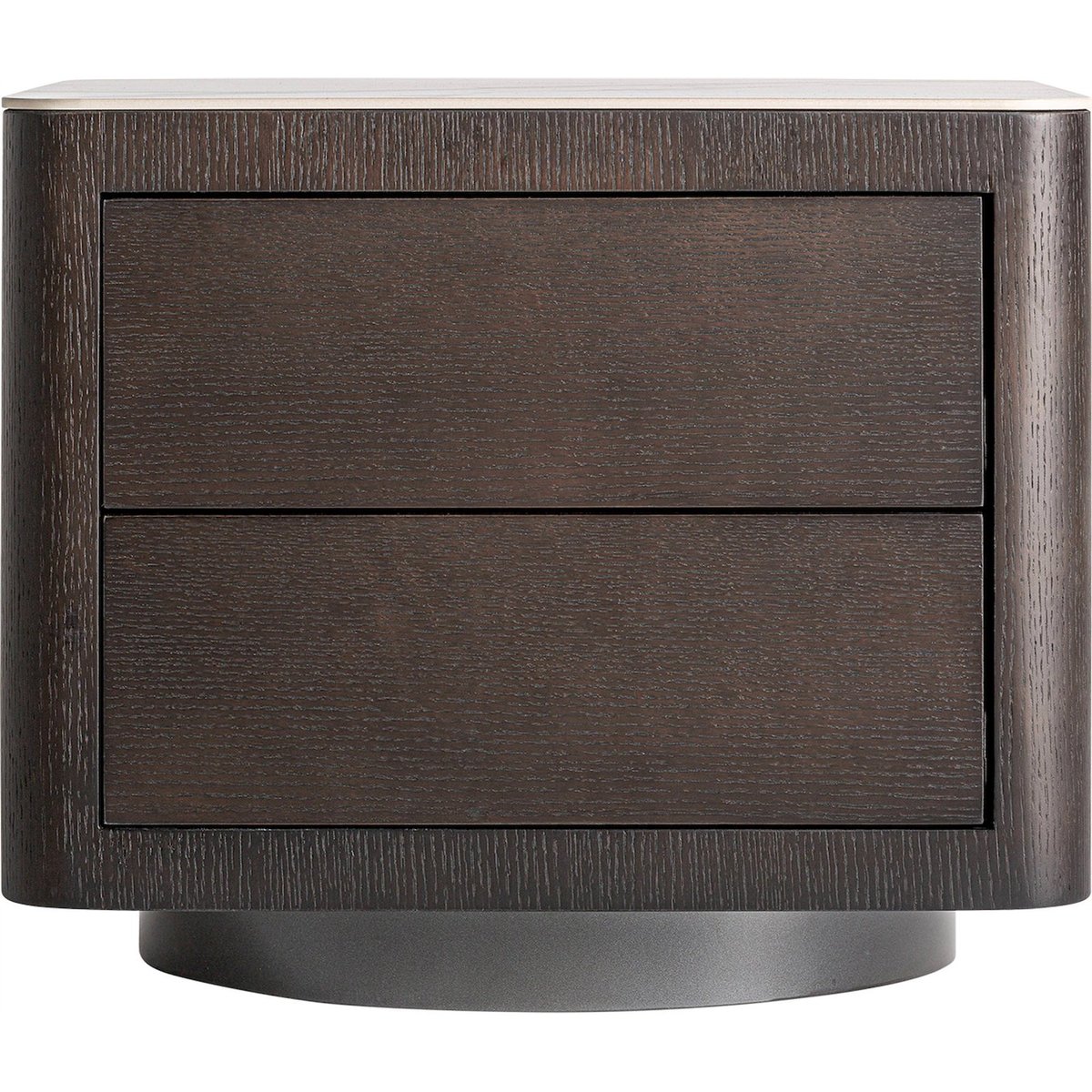 Table de chevet art déco, Format rond marron effet bois tinté, RECOLLECTION