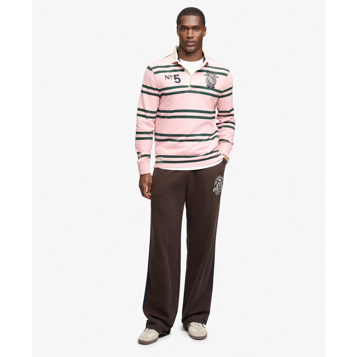 Top Rugby Double Emblem Coupe Décontractée rayures duo rose, SUPERDRY