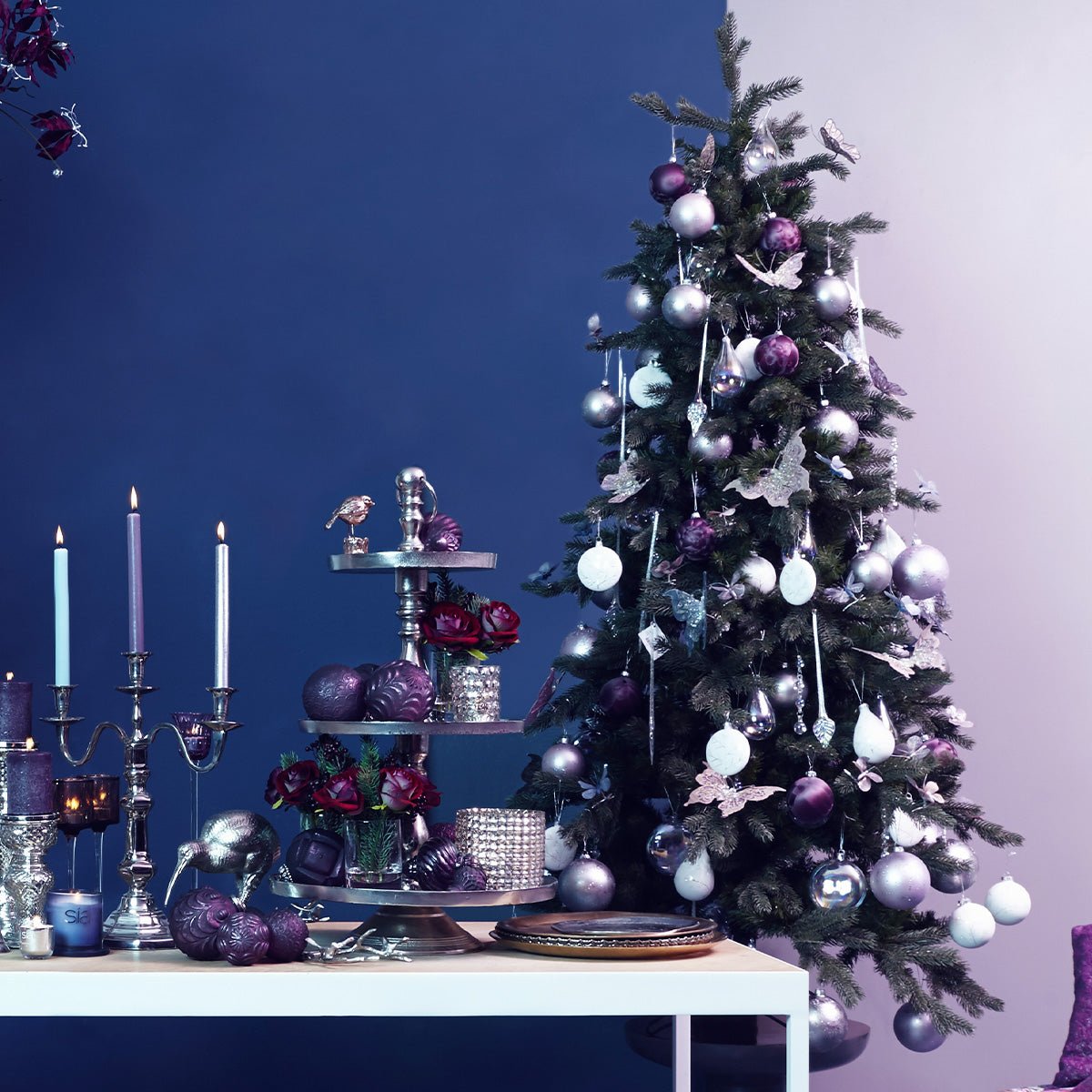 Set de 3 boules de noël décoratives en verre D10 NOËL violet, SIA DECO