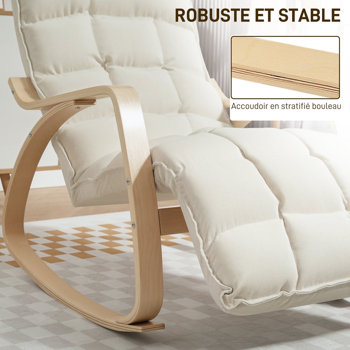 Fauteuil à bascule Lin (100% polyester) Blanc crème, HOMCOM