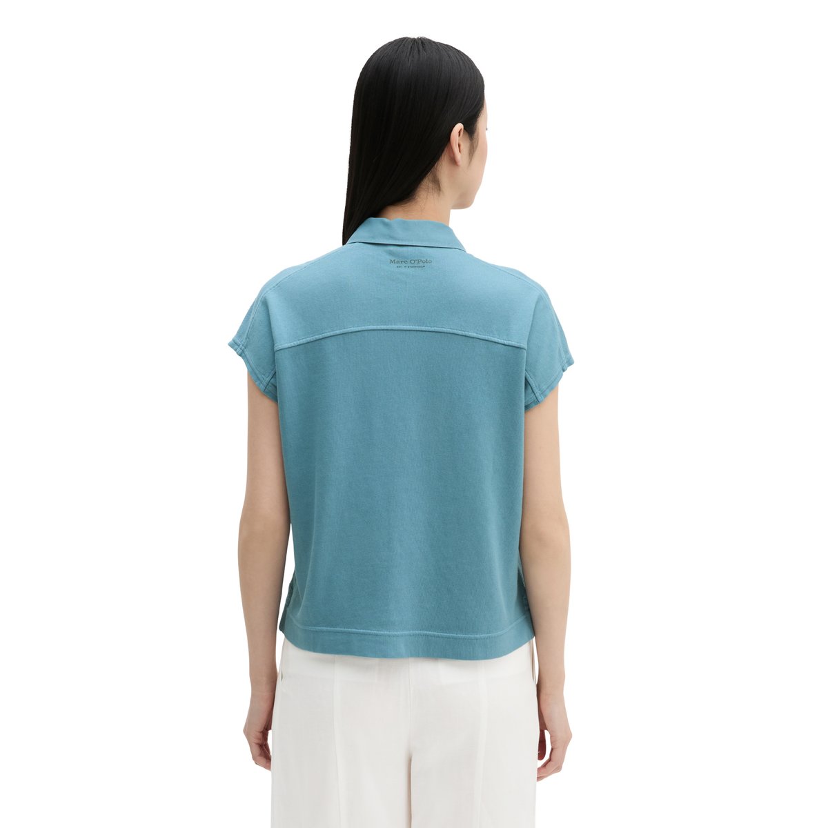 Polo loose en single jersey doux bleu moyen, MARC O'POLO