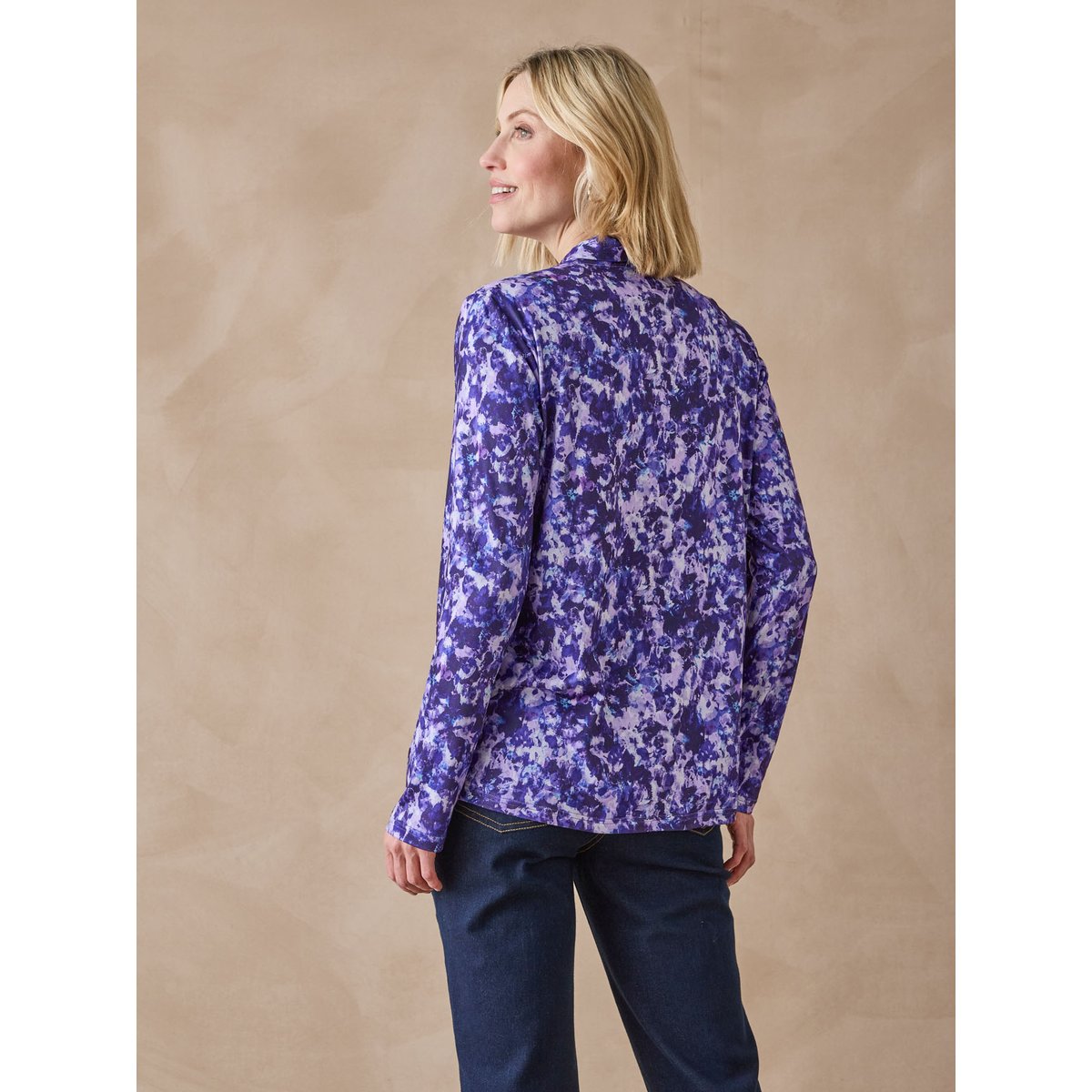 Chemisier col châle maille chaude imprimé tachiste violet, DAXON