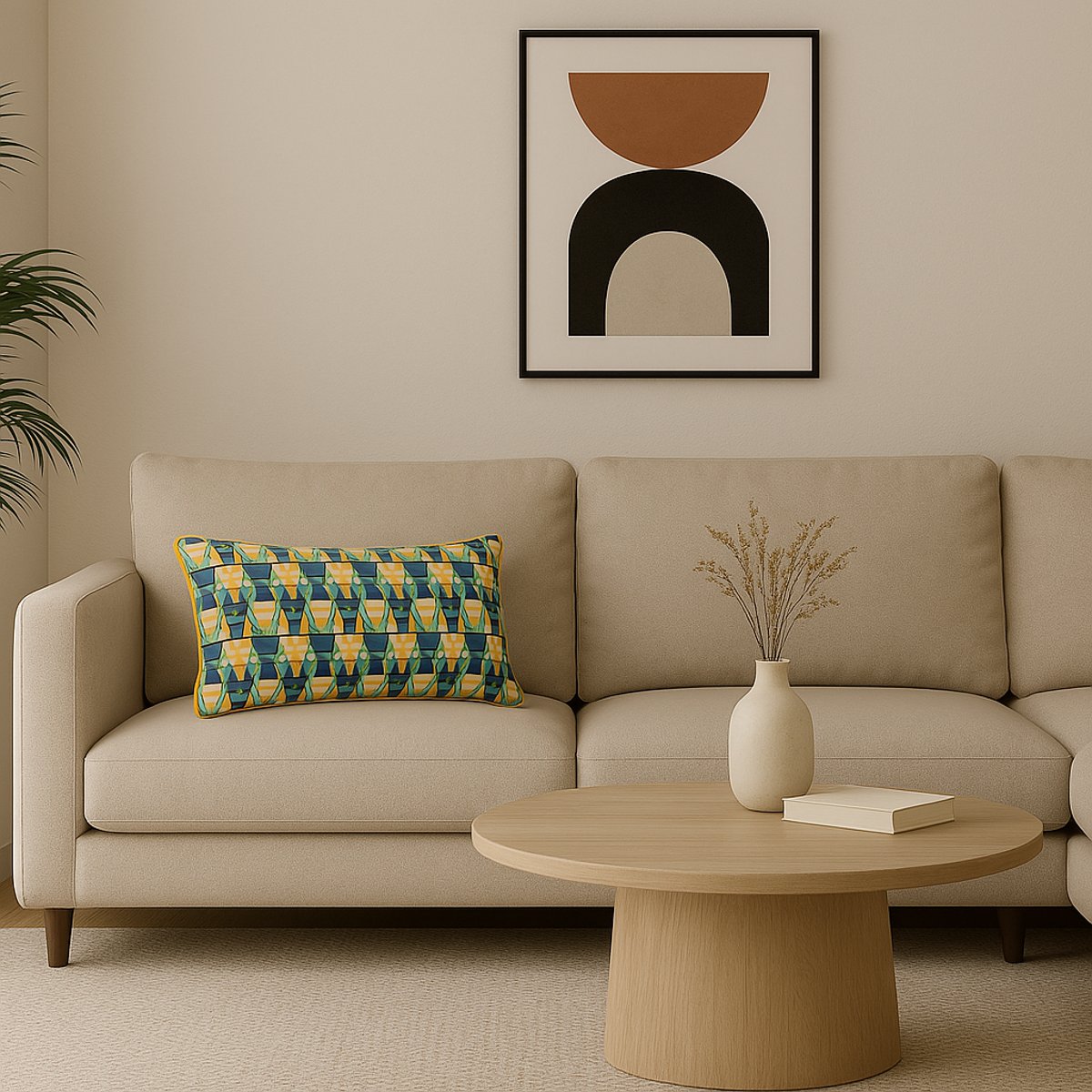Housse de coussin décorative en coton 30x50 CASUARINA jaune, SIA DECO