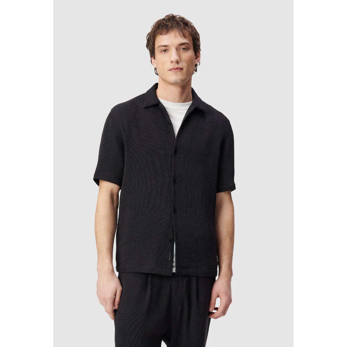 Chemise regular tissu plissé noir, IKKS