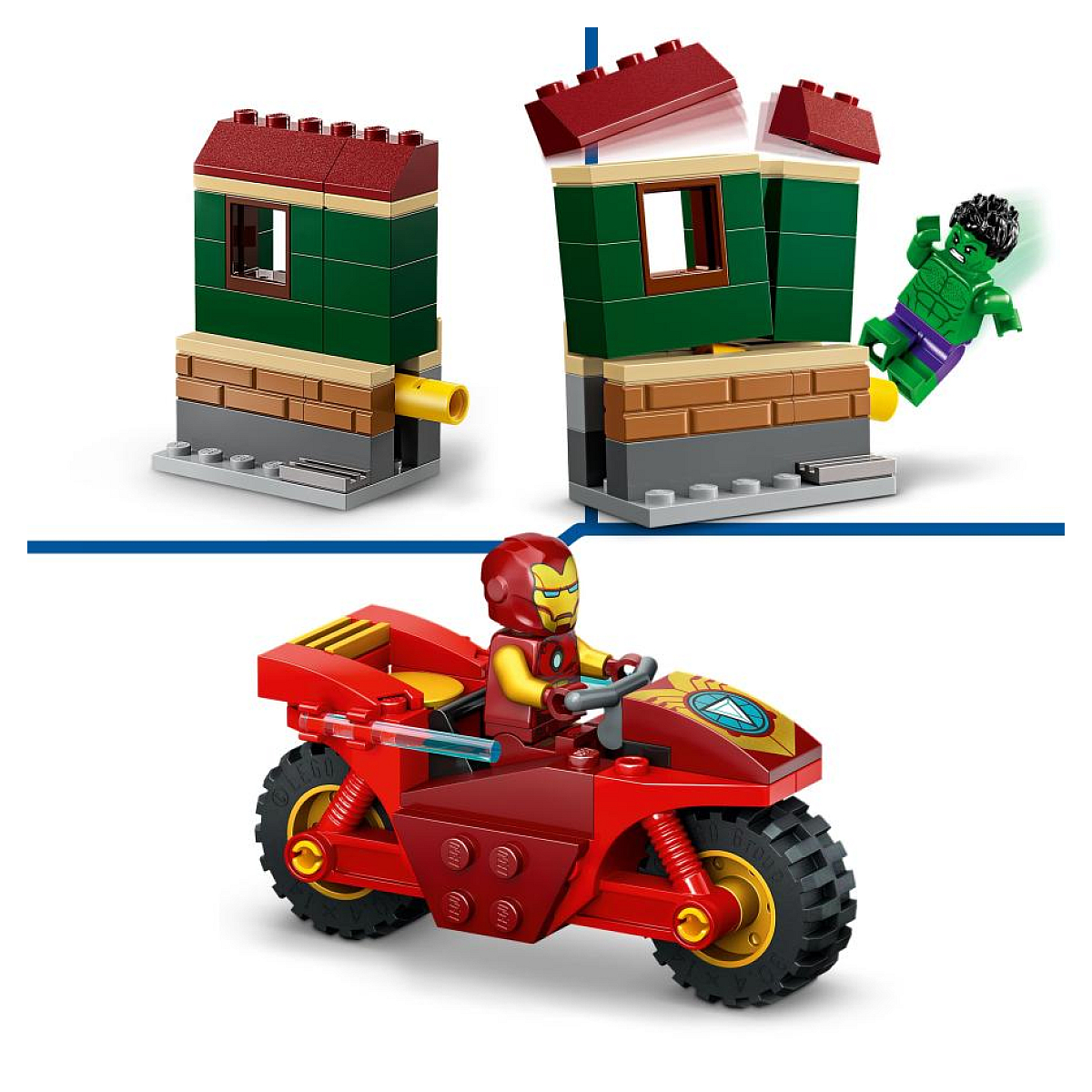 Iron Man avec une moto et Hulk multicolore, LEGO
