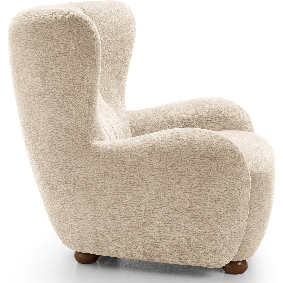 Fauteuil cabriolet enveloppant en bouclette beige chenille, RECOLLECTION