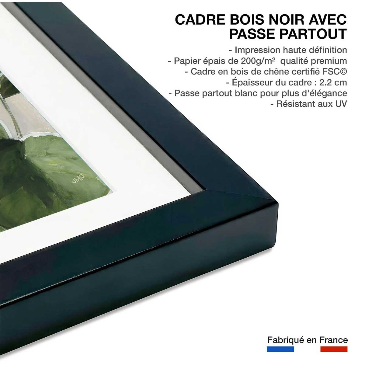Poster Aquarelle botanique affiche + cadre en bois - noir, HEXOA