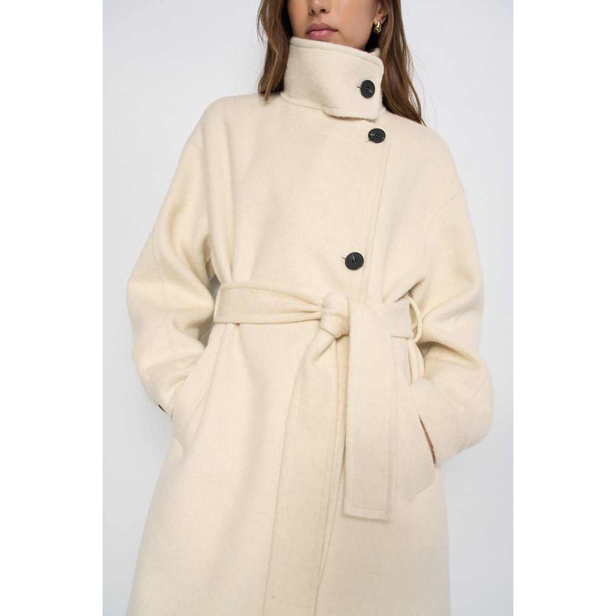 MANTEAU LONG EN DRAP AVEC LAINE beige, SALSA JEANS