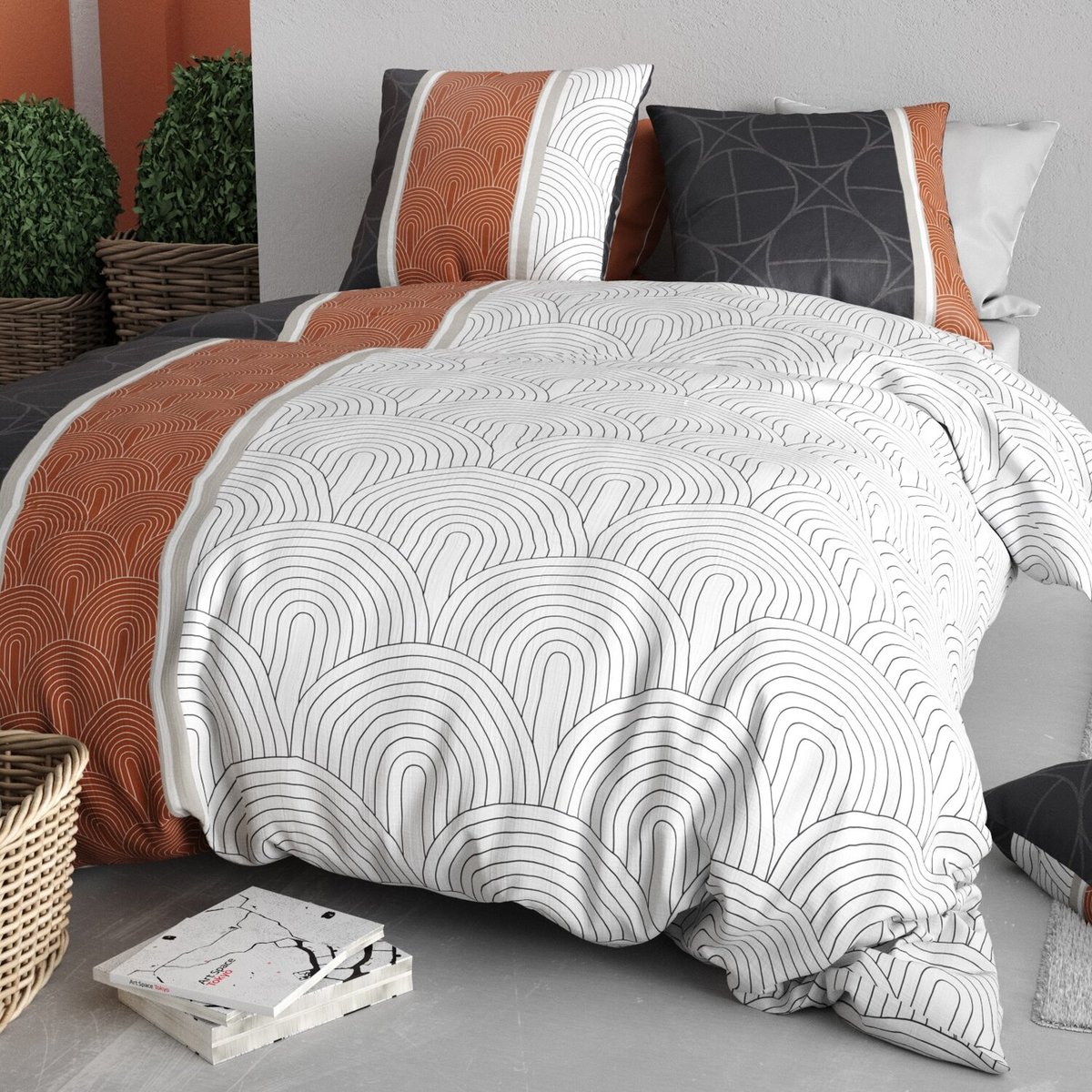 Parure housse de couette en coton imprimée, Equinoxe multicolore, ATELIER DU COTON