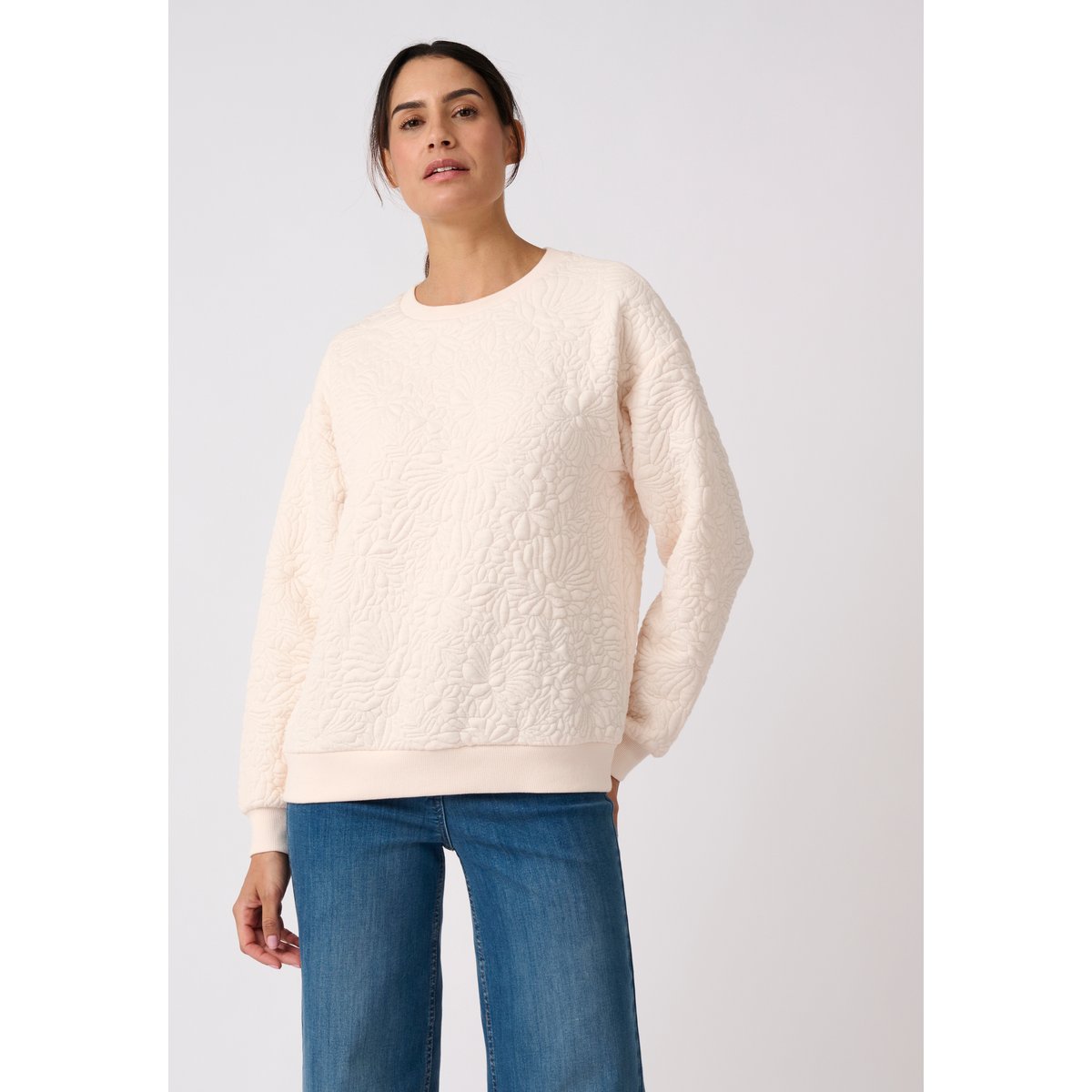 Sweat maille jacquard marron beige, DAMART