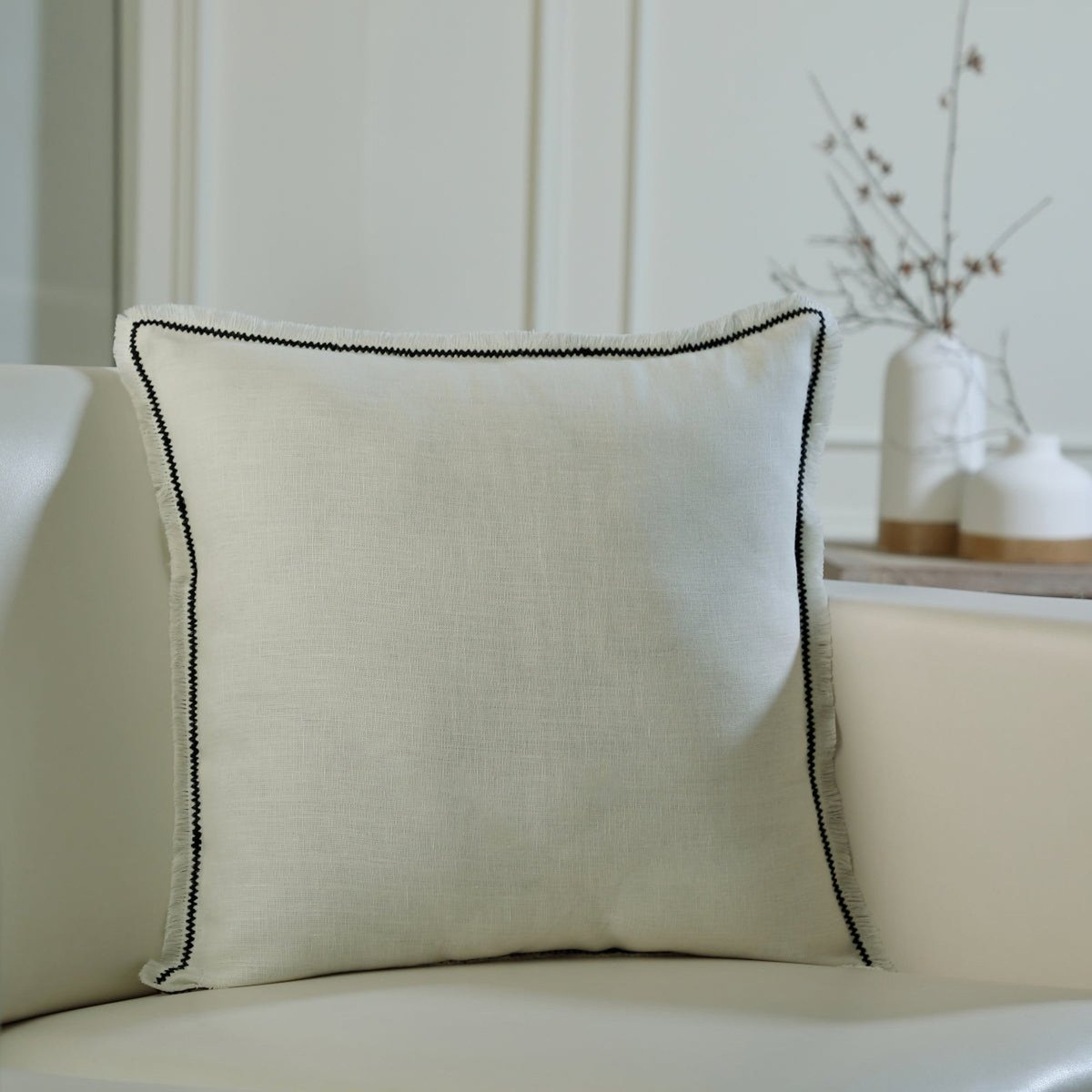 Coussin lin lavé GABRIEL blanc / noir, FEBRONIE