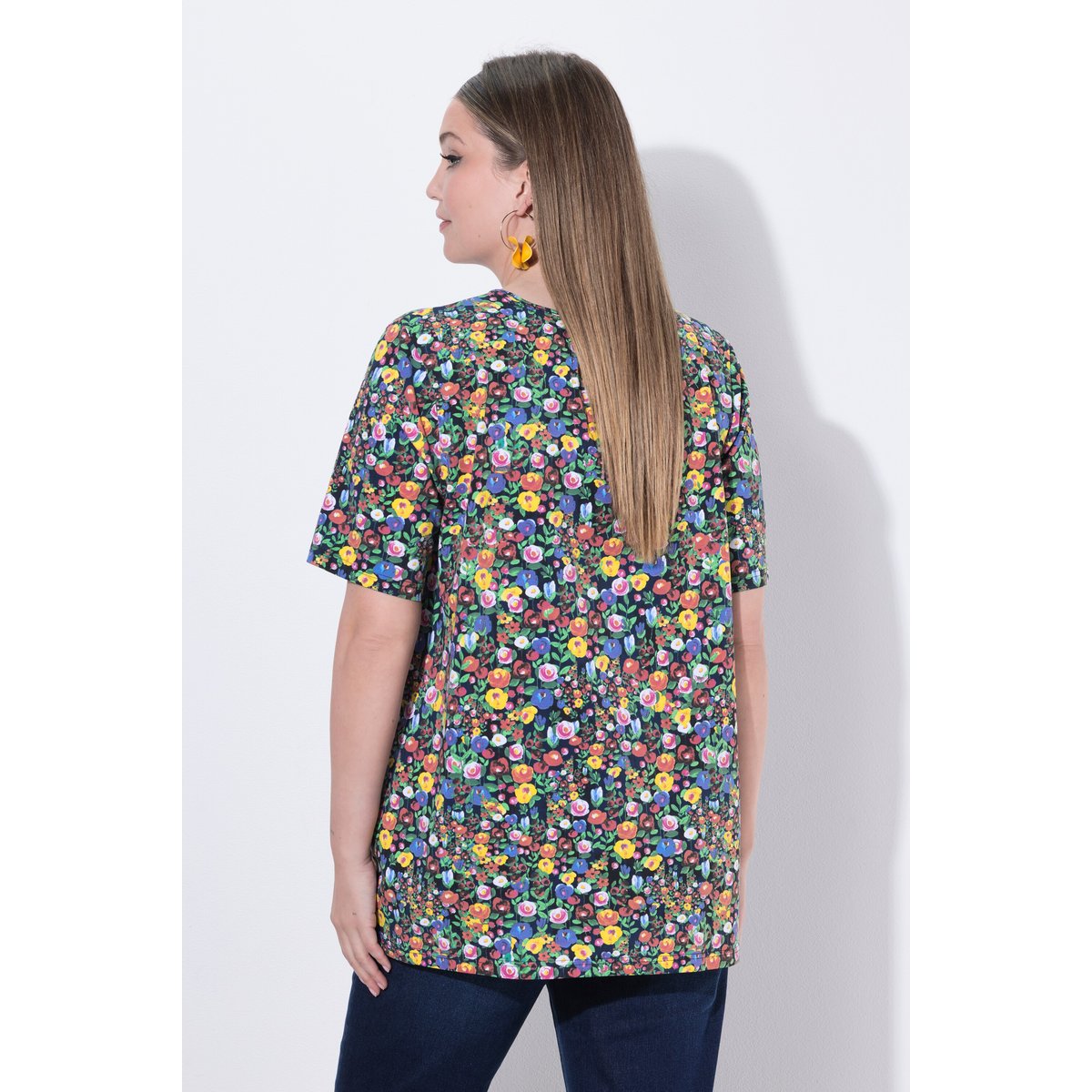 T-shirt motif floral, coupe évasée marine, ULLA POPKEN