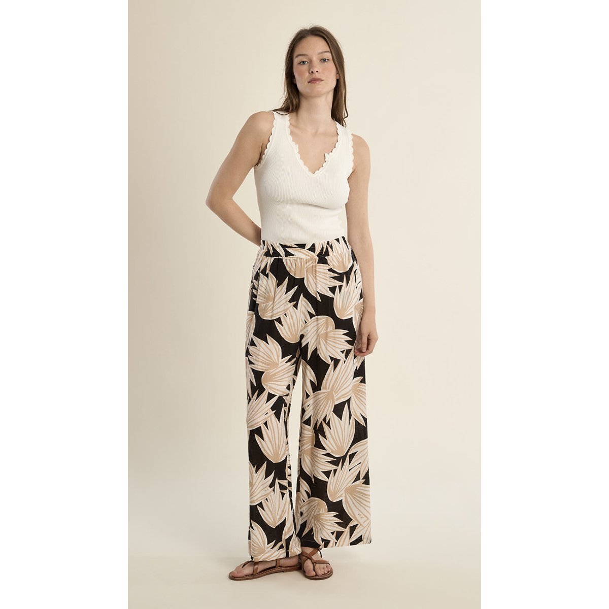 Pantalon large imprimé imprimé noir/blanc, MOLLY BRACKEN