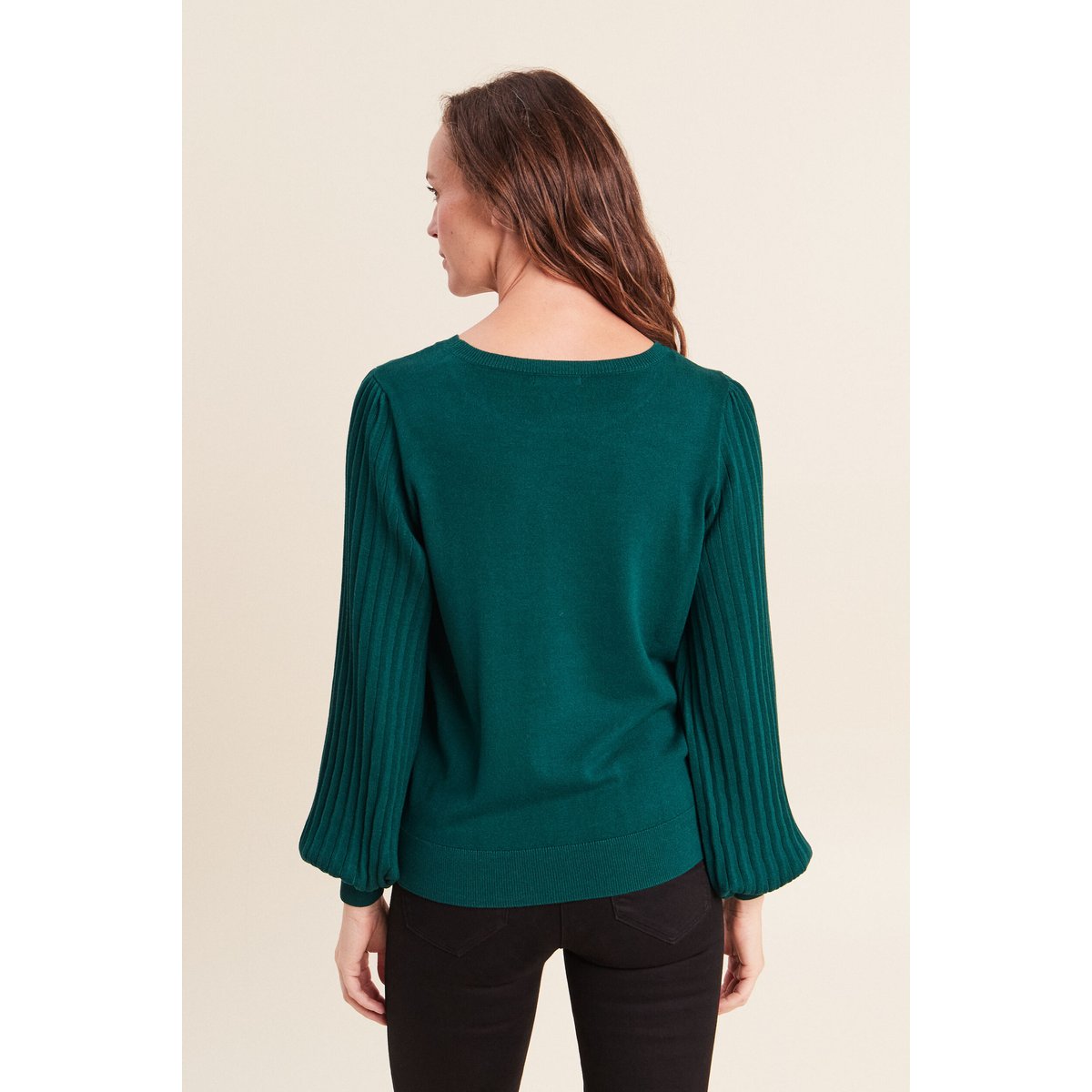 Pull cintré col rond manches longues vert foncé, BREAL