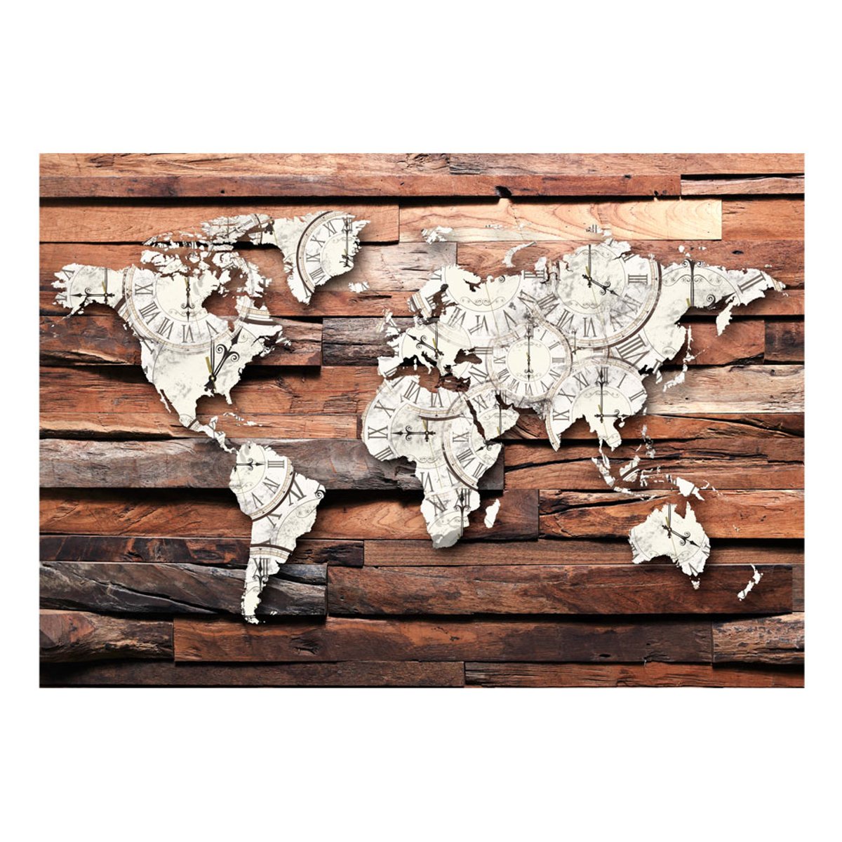 Papier peint intissé panoramique Carte du monde Map On Wood noir, EDEN