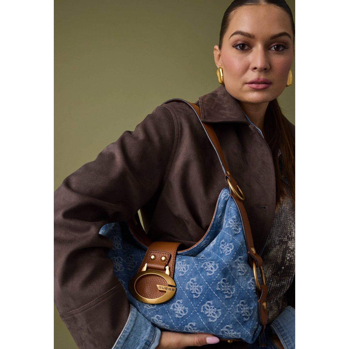 Grand Sac À Épaule Camden bleu clair, GUESS