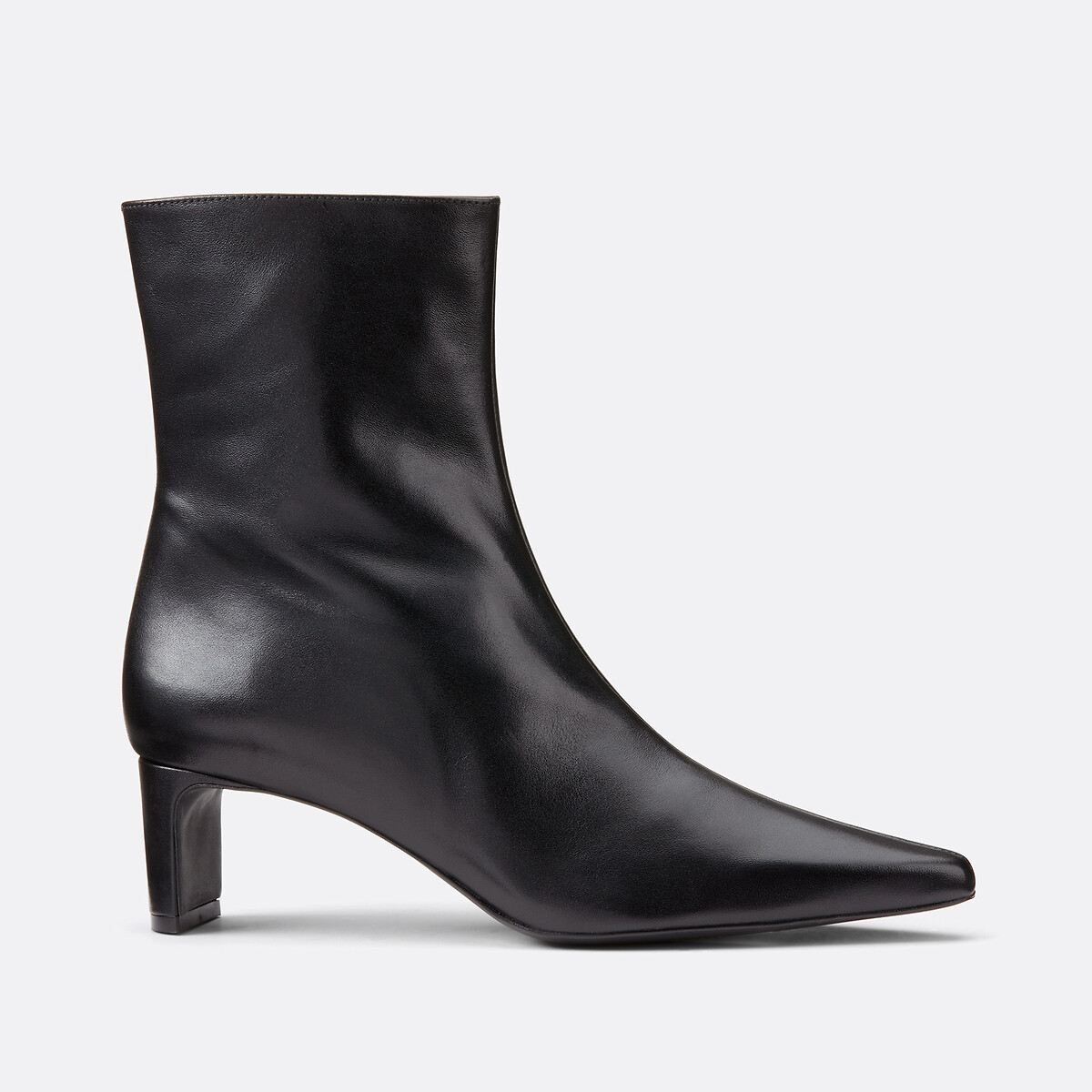 Leather Ankle Boots with Slim Heel black, LA REDOUTE COLLECTIONS