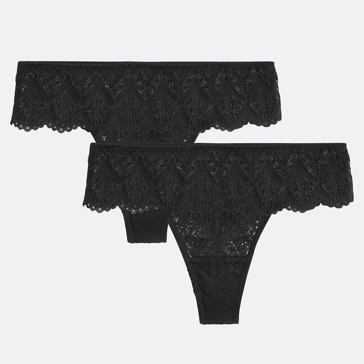 Pack of 2 Lison Tangas in All-Over Lace black, LA REDOUTE COLLECTIONS