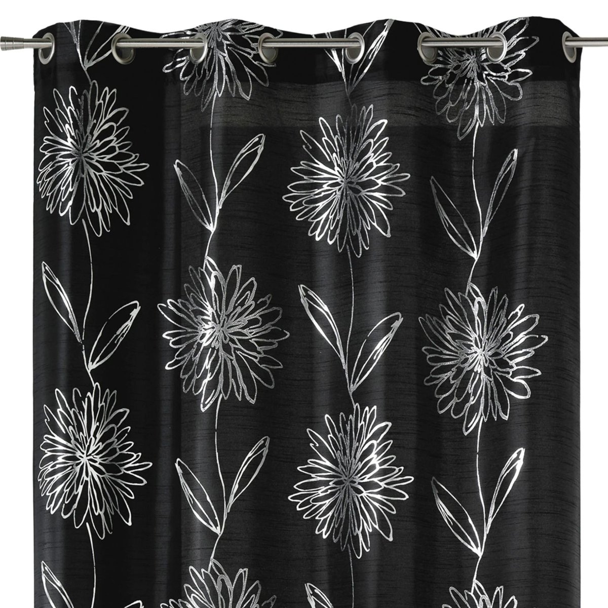 Rideau noir fleurs argentées noir, HOME MAISON
