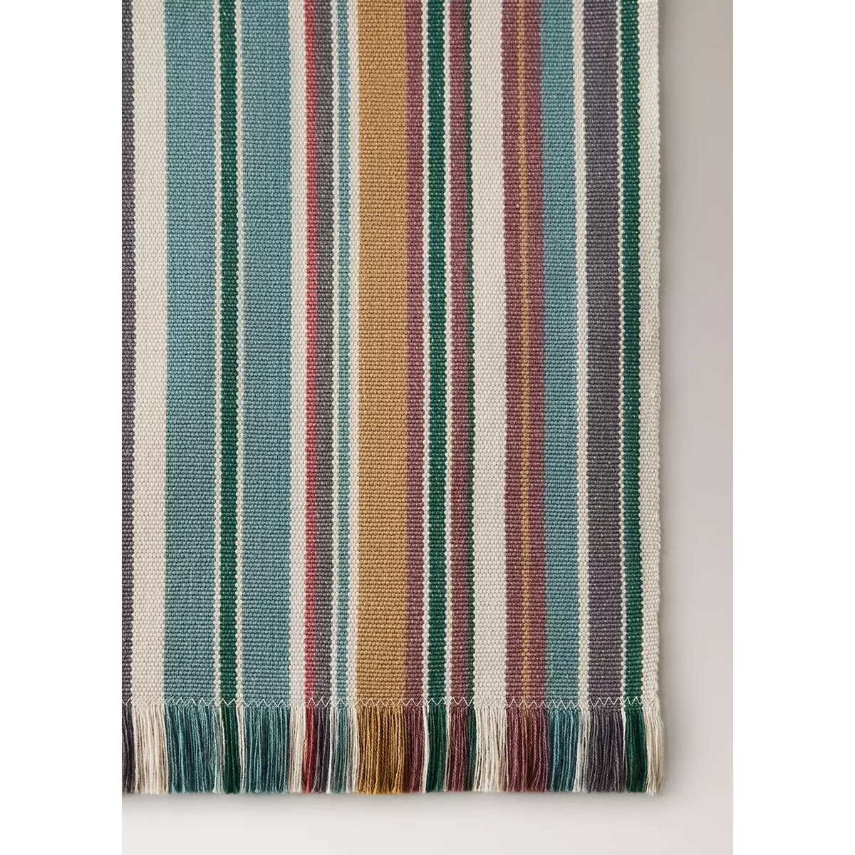 Chemin de table coton rayures franges bleu pétrole, MANGO HOME