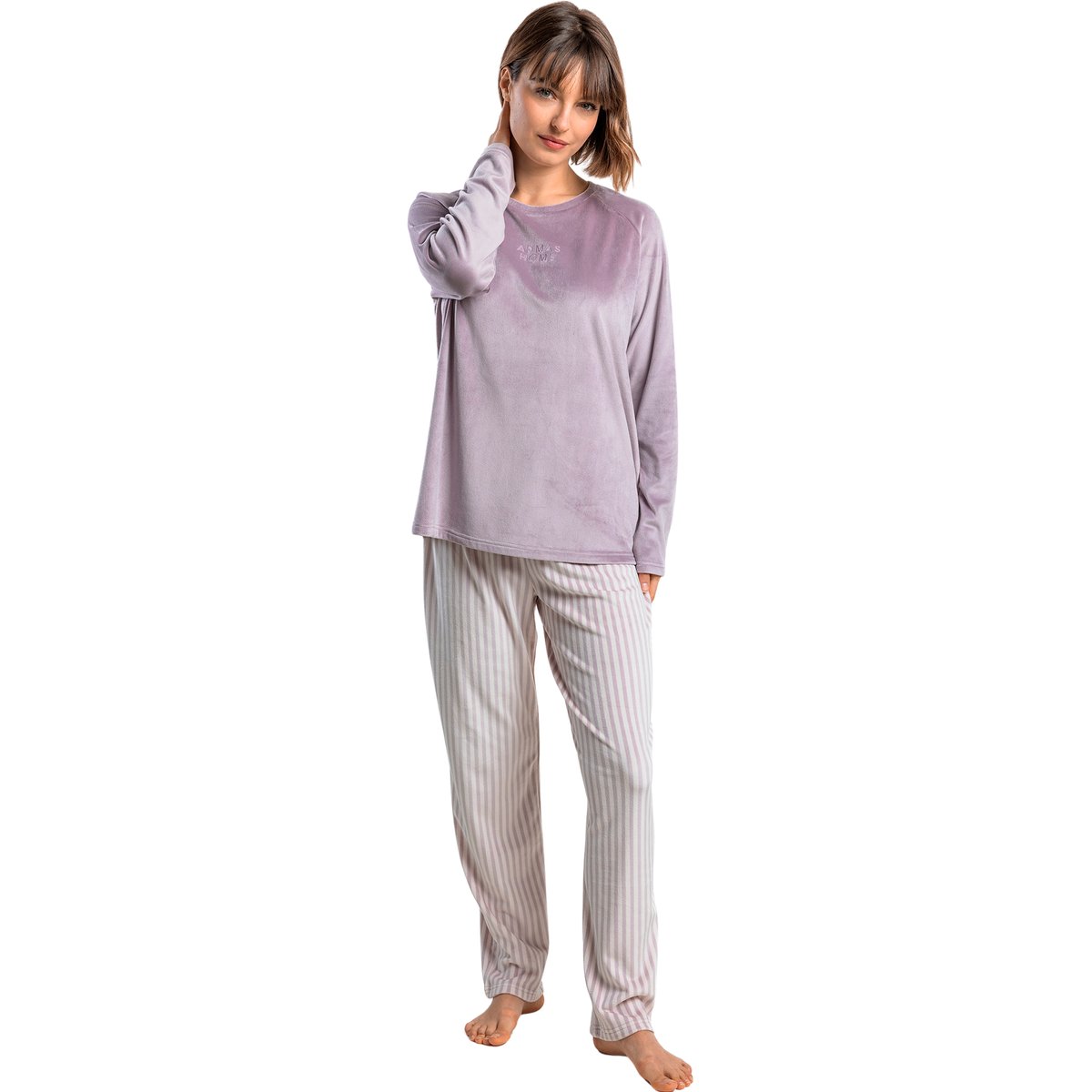 Pyjama velours pantalon top manches longues Stripes violet, ADMAS
