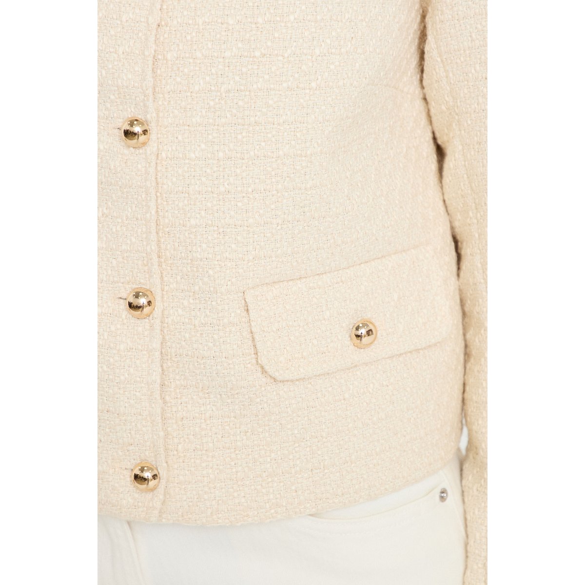 Veste tweed cintrée col mao ecru, CACHE CACHE