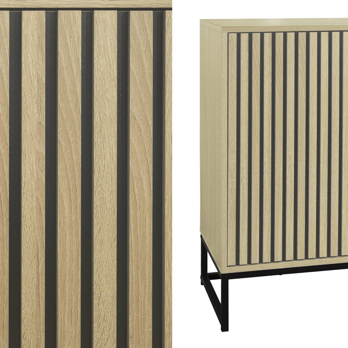 Buffet décor bois rainuré et métal 3 portes 160cm LISBONNE naturel, SWEEEK