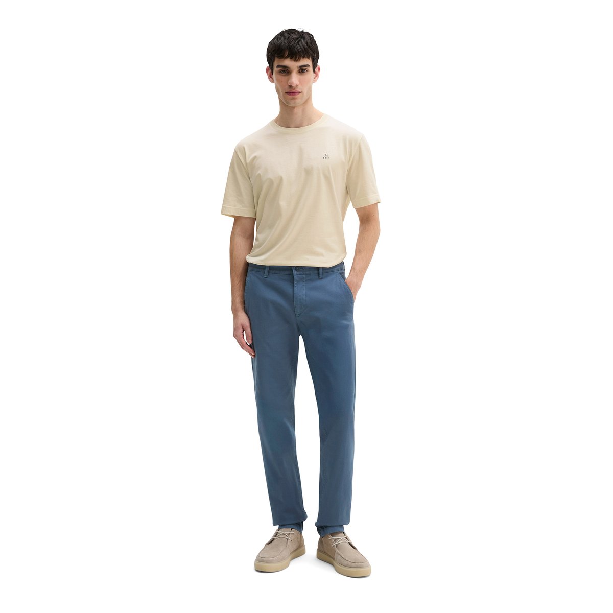 Chino modèle Stig shaped en coton bio mélangé bleu moyen, MARC O'POLO