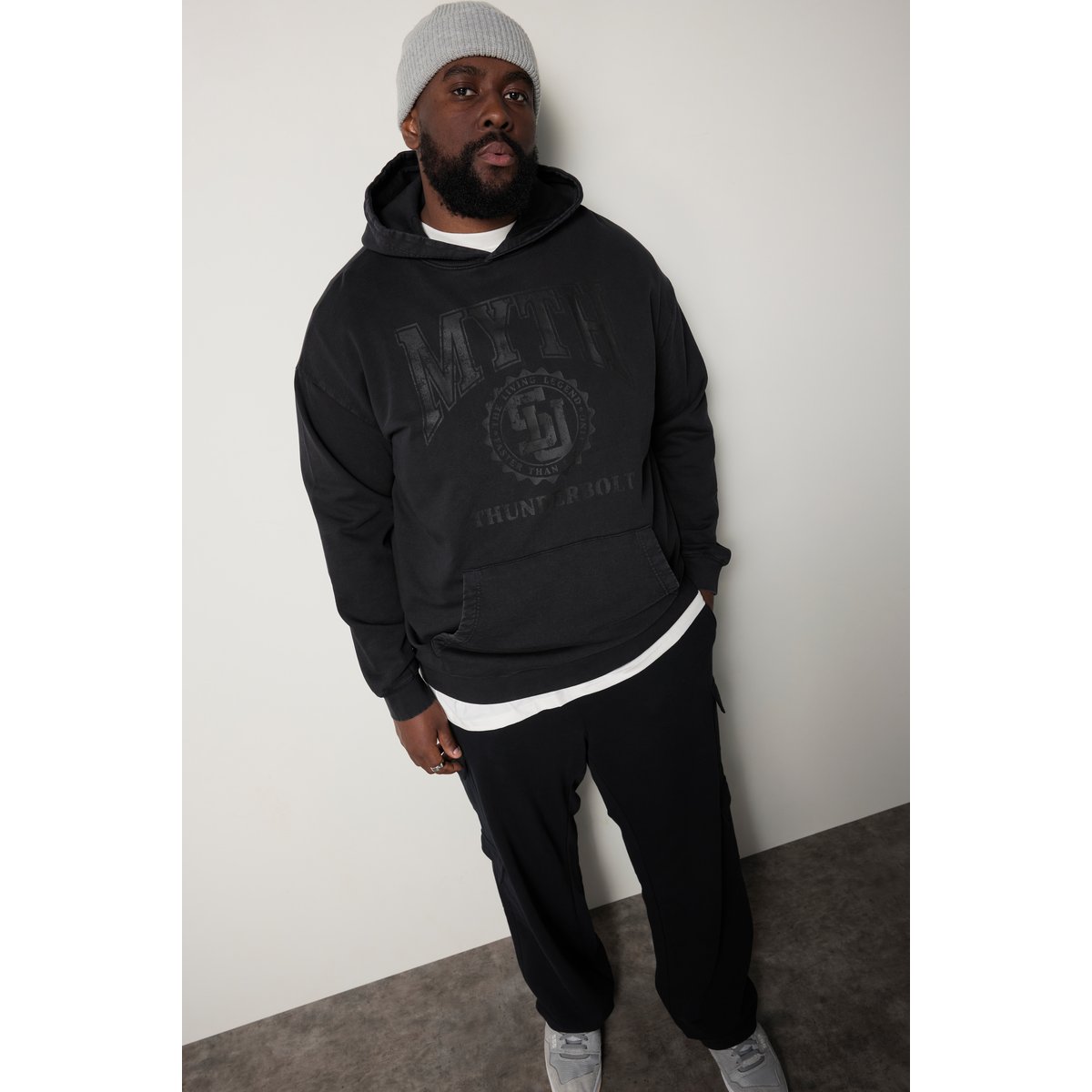 Sweat-shirt à capuche noir, STHUGE