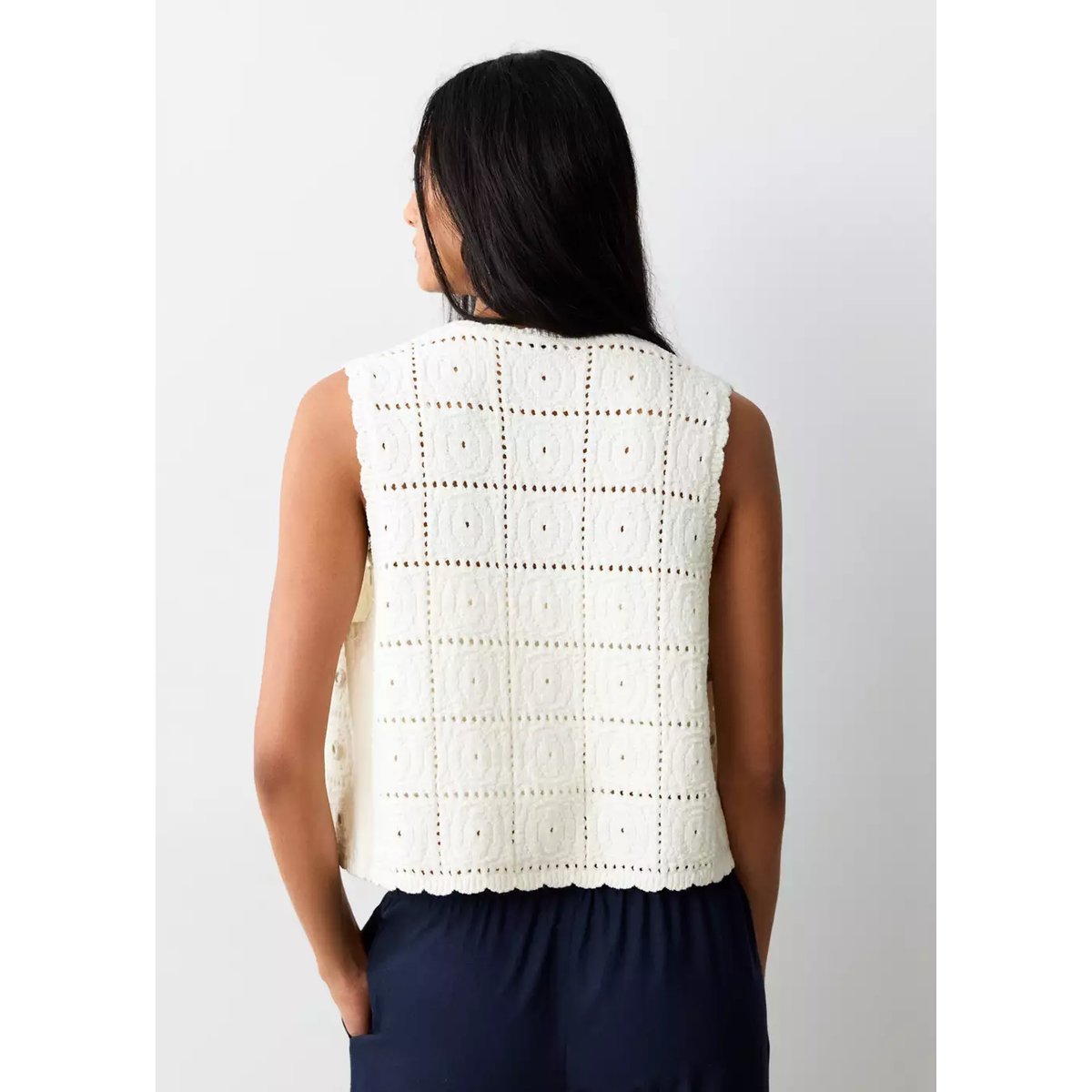 Gilet maille ajourée blanc, MANGO TEEN