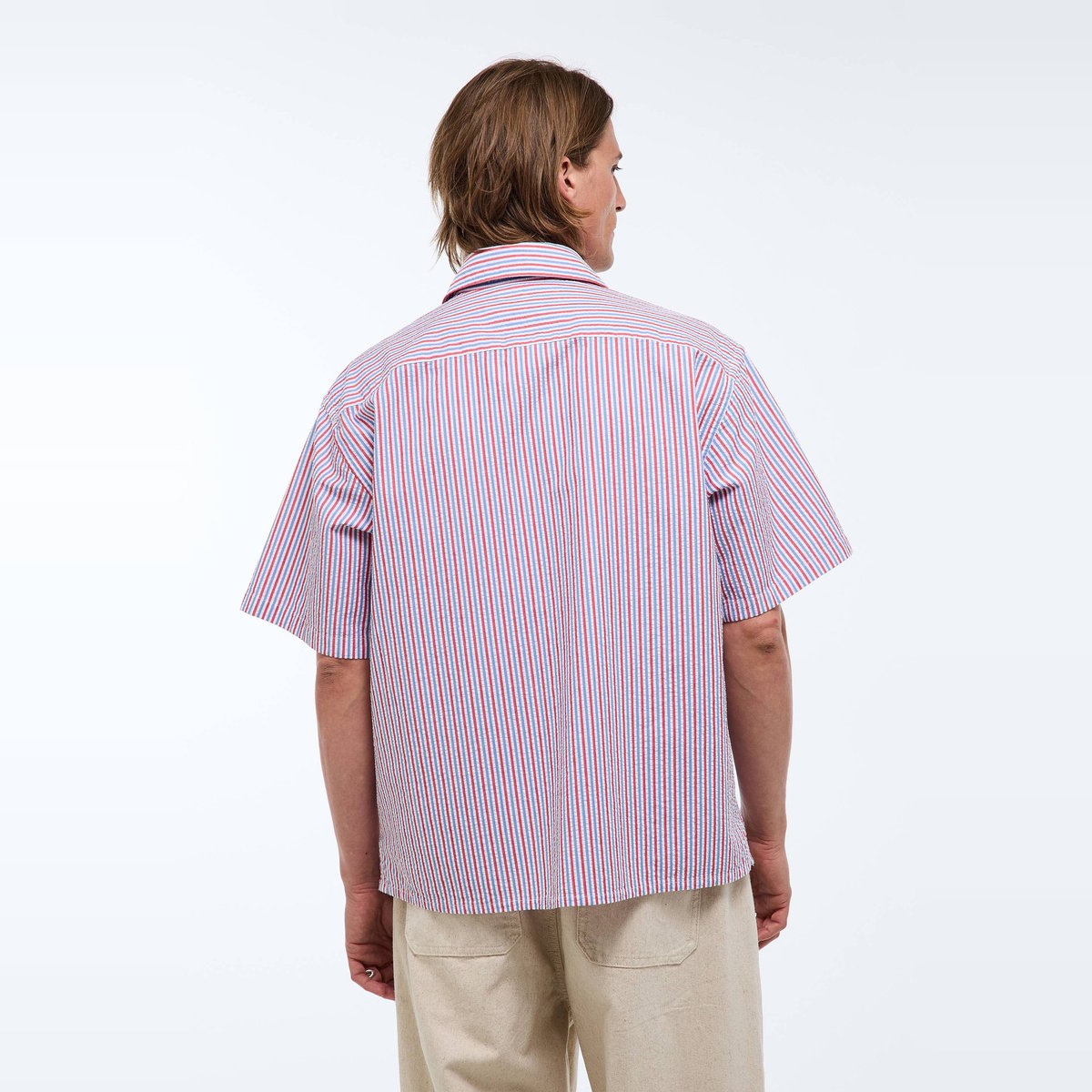 Chemise manches courtes seersucker rayée en coton bio GOTS ecru, MONOPRIX
