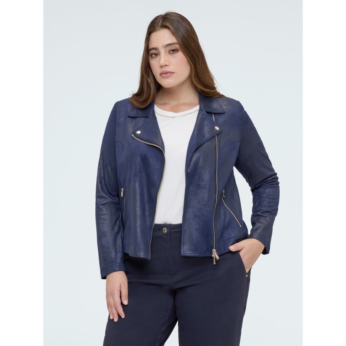 Veste de motard avec fermeture éclair asymétrique bleu, FIORELLA RUBINO