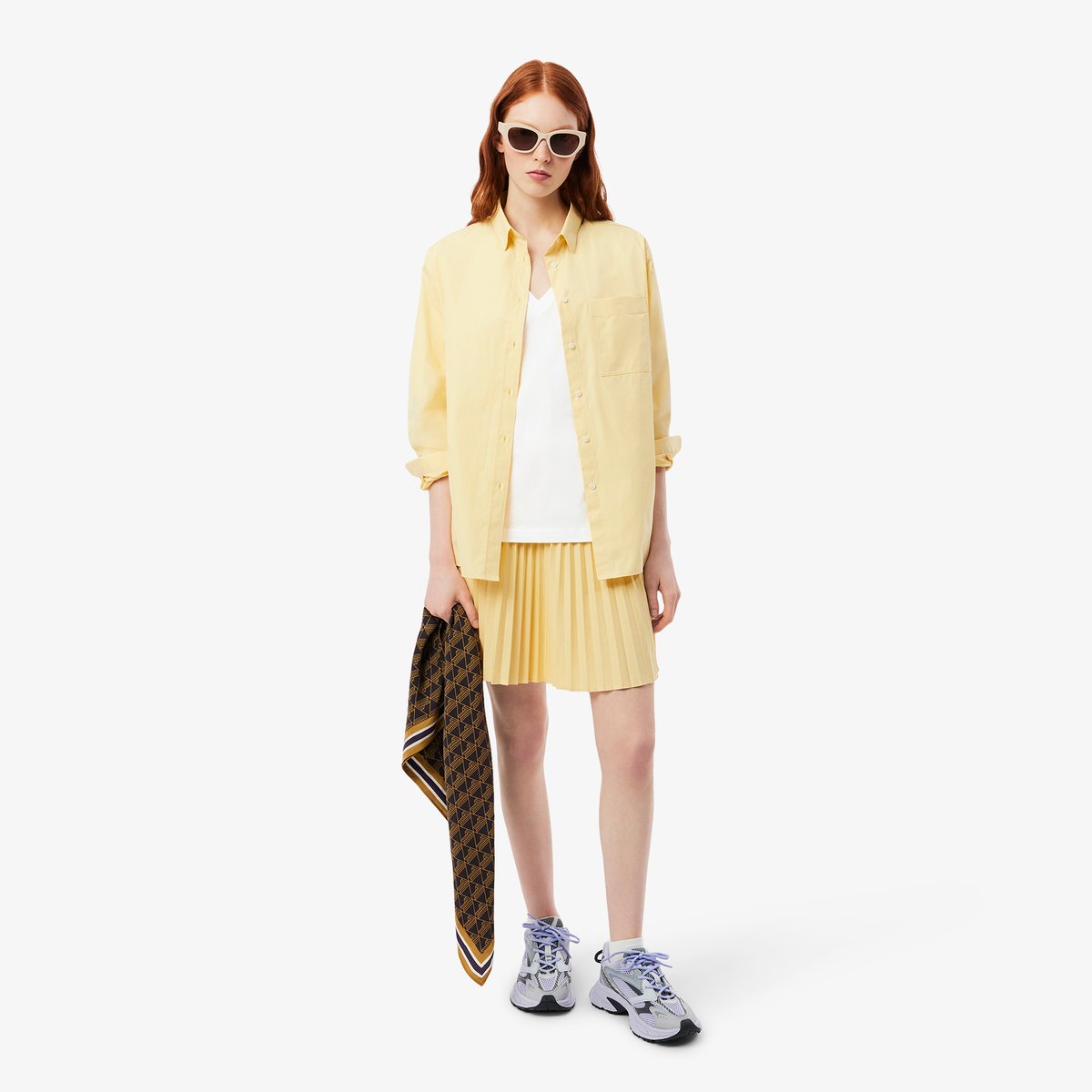 T-shirt relaxed fit coton doux col V blanc-001, LACOSTE