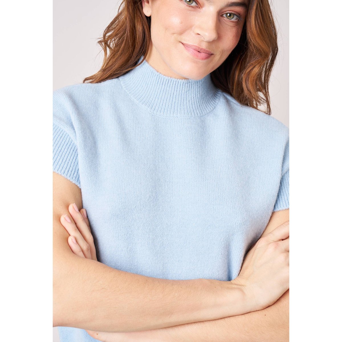 Pull femme col montant maille douce ADELINE light blue, DEELUXE