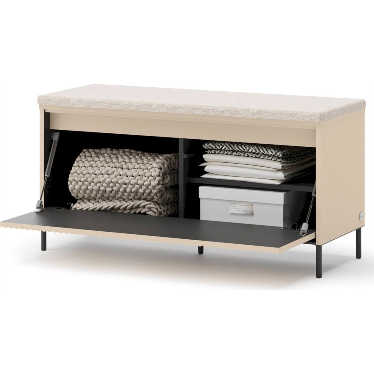 Banc coffre à chaussures bois avec LED beige sable et noir, RECOLLECTION