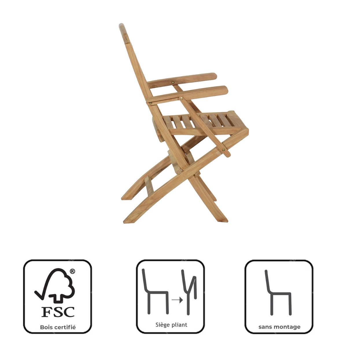 Fauteuils de jardin pliantes en teck massif (lot de 2) - BARBADE naturel, TECK ATTITUDE