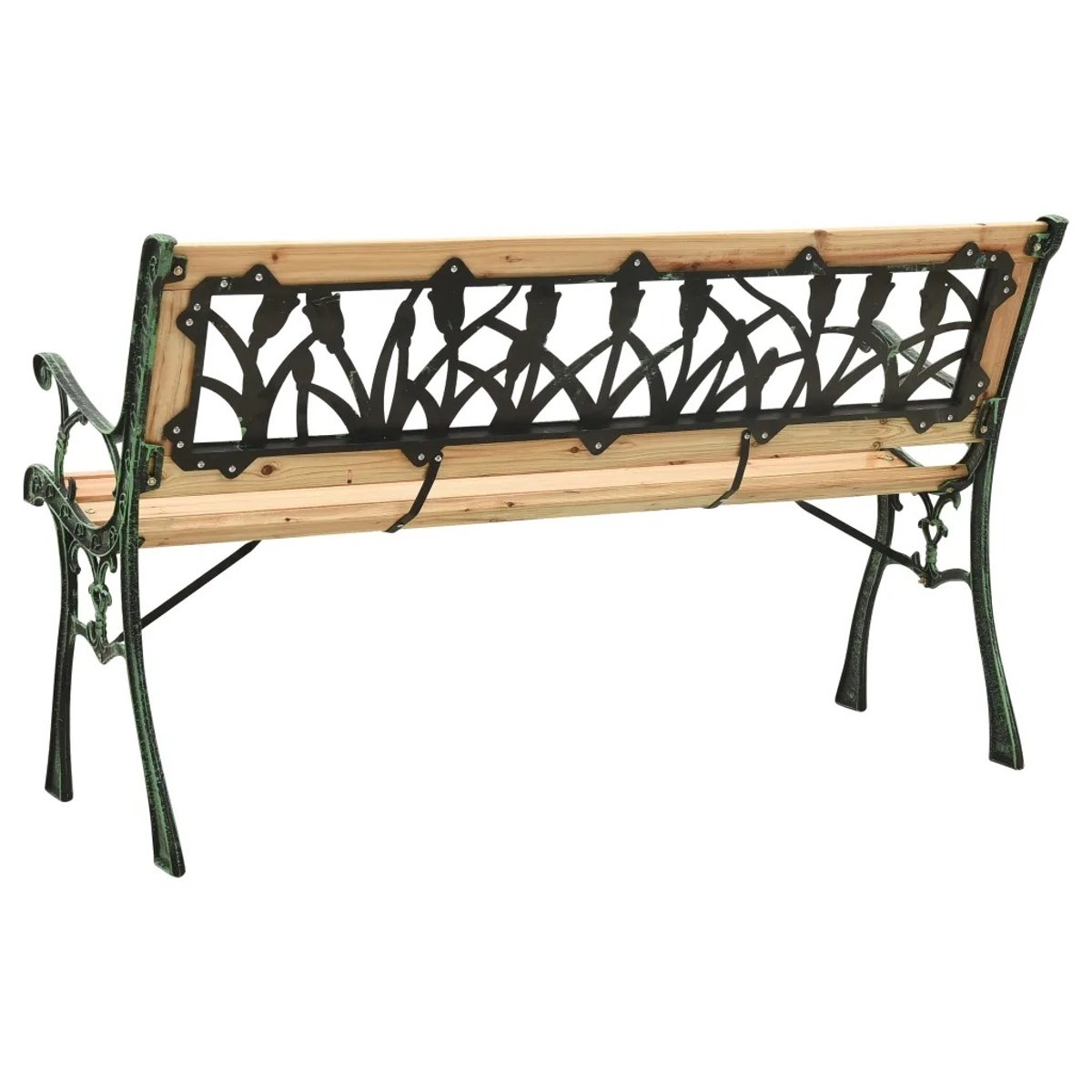 Banc en fonte verte et bois de sapin marron foncé, HOME MAISON