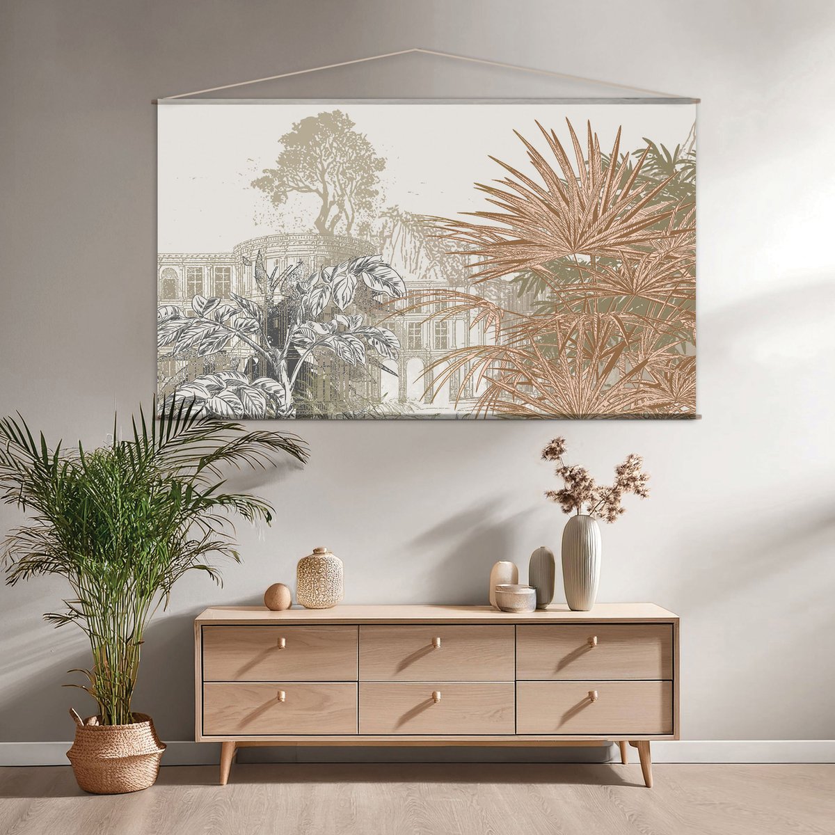 Toile murale végétale beige, HOME MAISON