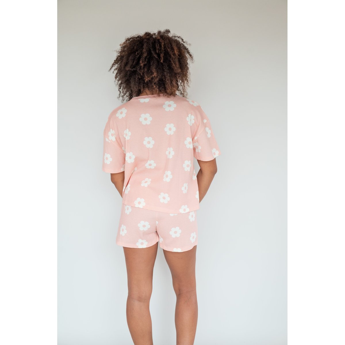 Pyjashort coton nid d'abeille Monique rose motif fleurs, WE ARE JOLIES
