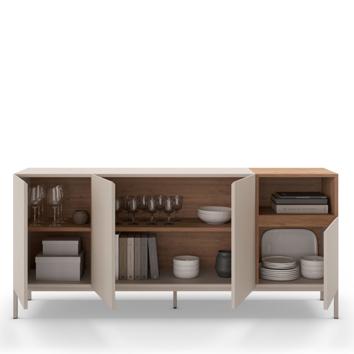 Buffet 4 portes en bois et métal L180cm- QUENOR beige, DRAWER