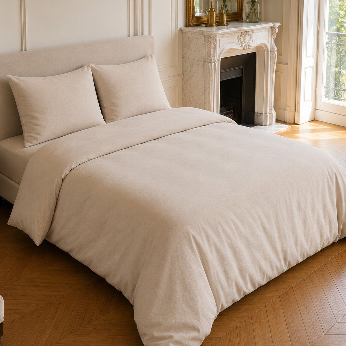 Parure housse de couette en coton et lin unie, HAVEN naturel, C DESIGN HOME TEXTILE