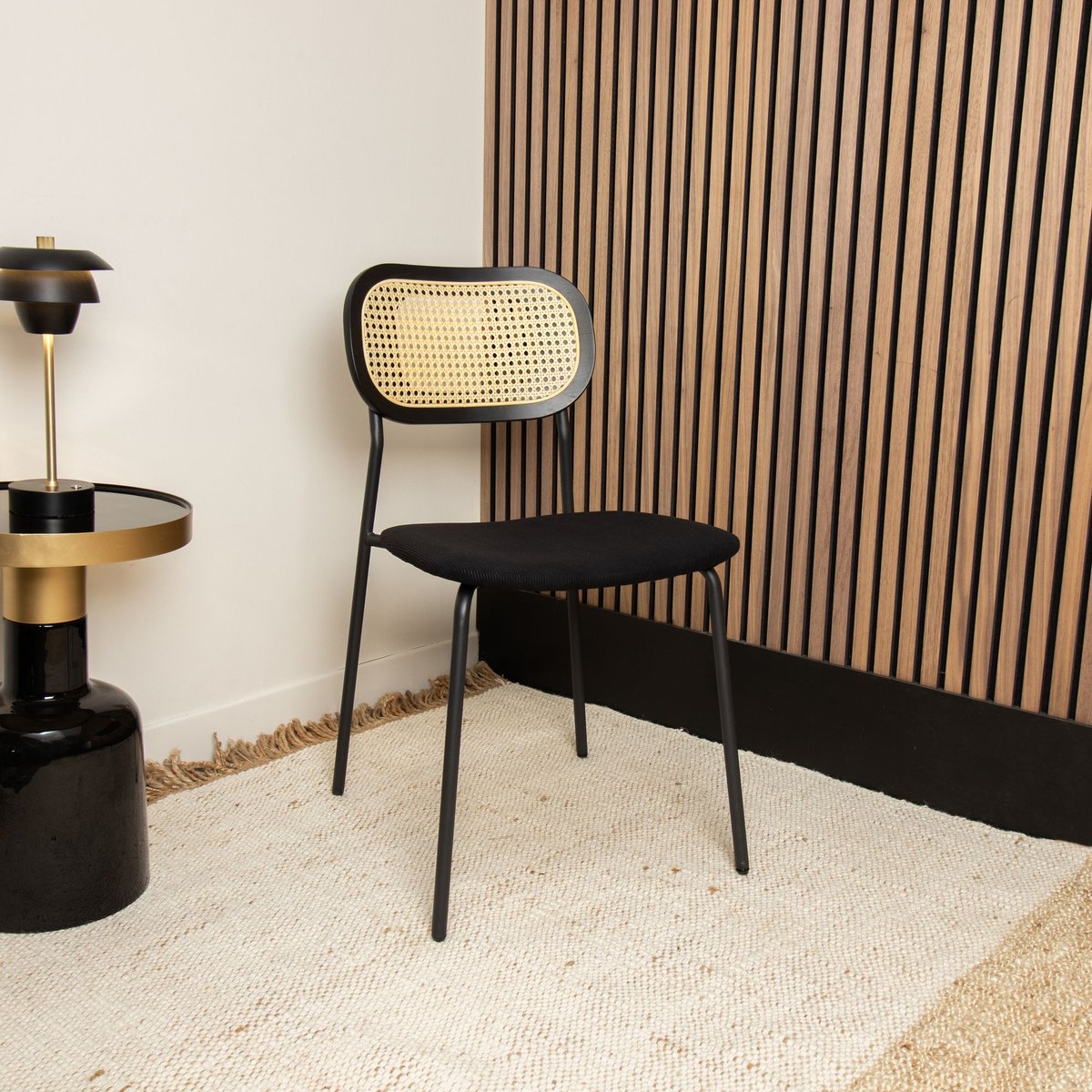 Lot de 2 chaises en bois et velours et pieds en métal, NOSARA noir, NOW'S HOME