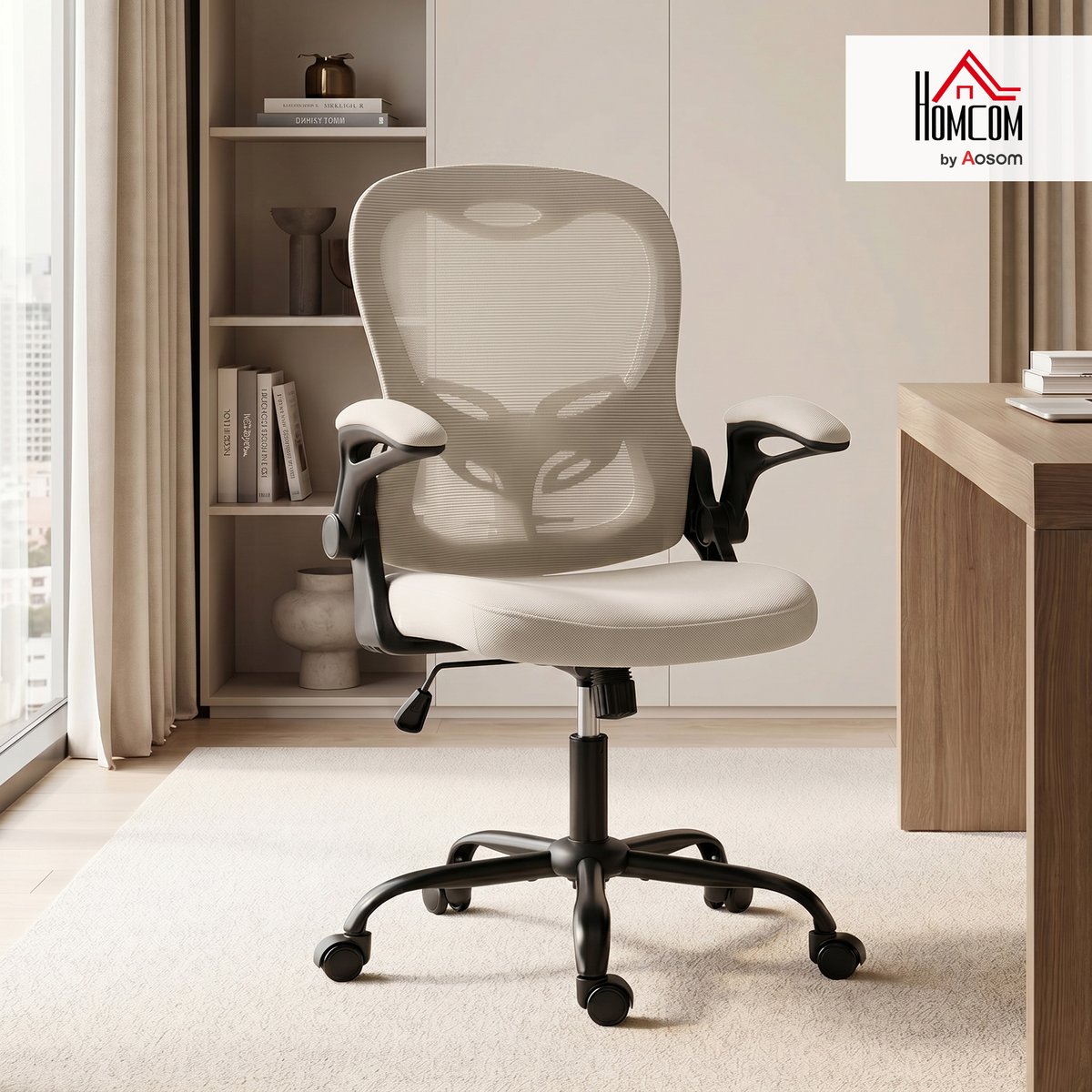 Chaise de bureau Maille (100 % polyester) beige, noir, HOMCOM