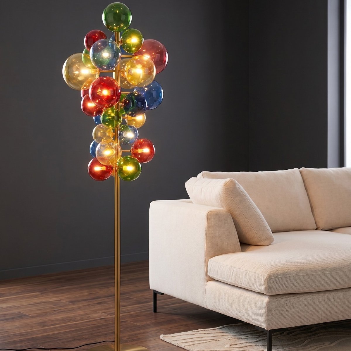 Lampadaire en verre et acier, SCALA BALLS multicolore, KARE DESIGN