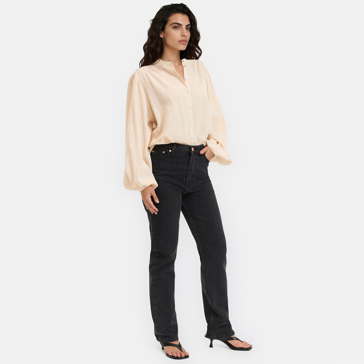 Chemise col mao, oversize, Signature LISE beige, LA REDOUTE COLLECTIONS