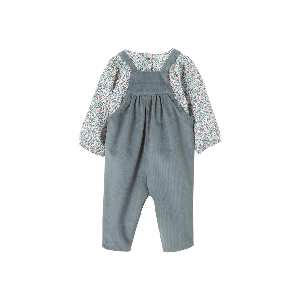 Ensemble blouse et salopette velours bébé bleu céleste, VERTBAUDET