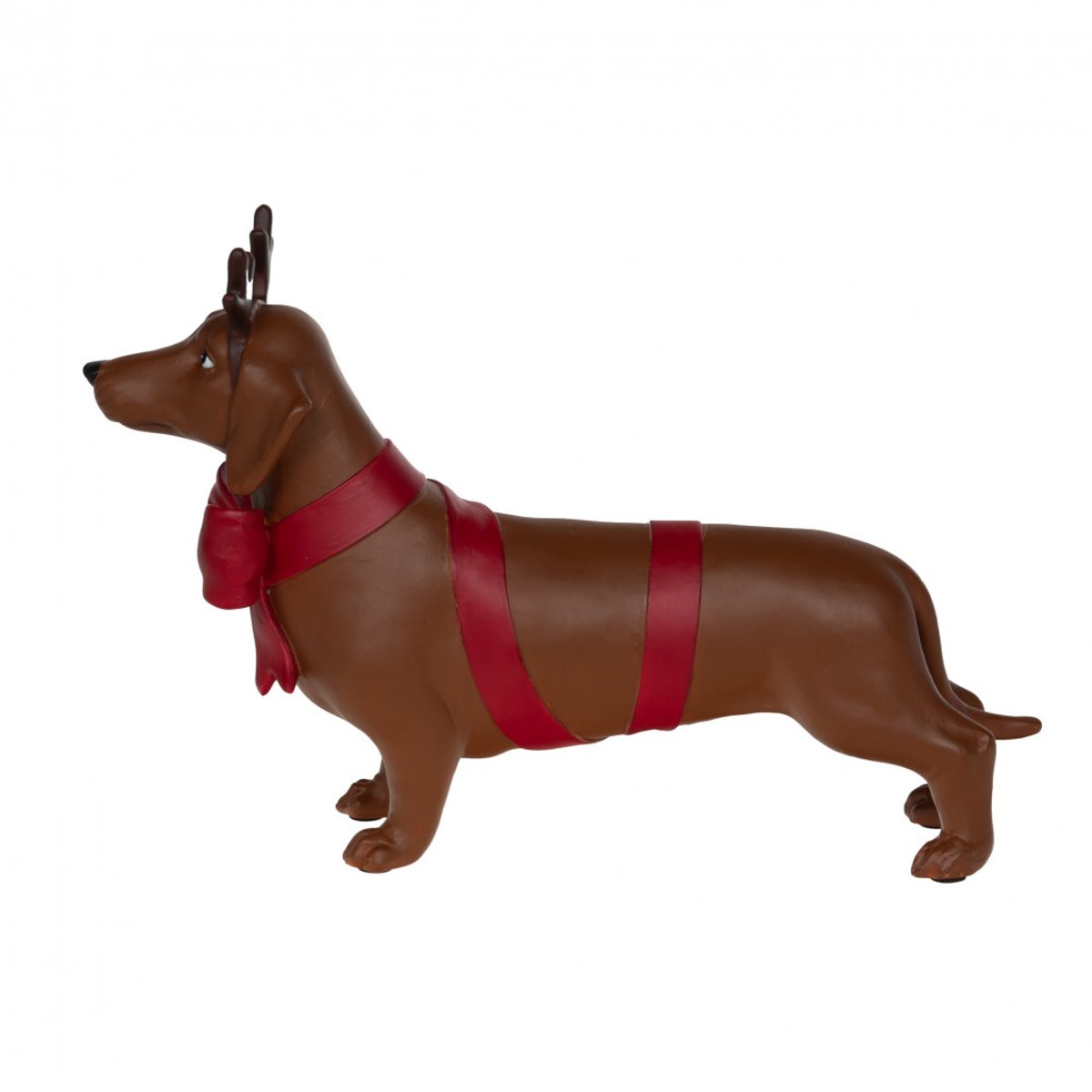 Teckel de Noël nœud rouge 21X33 cm en résine marron, AMADEUS