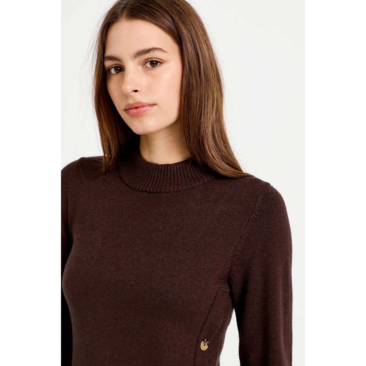 Robe pull ajustée manches longues marron foncé, CACHE CACHE