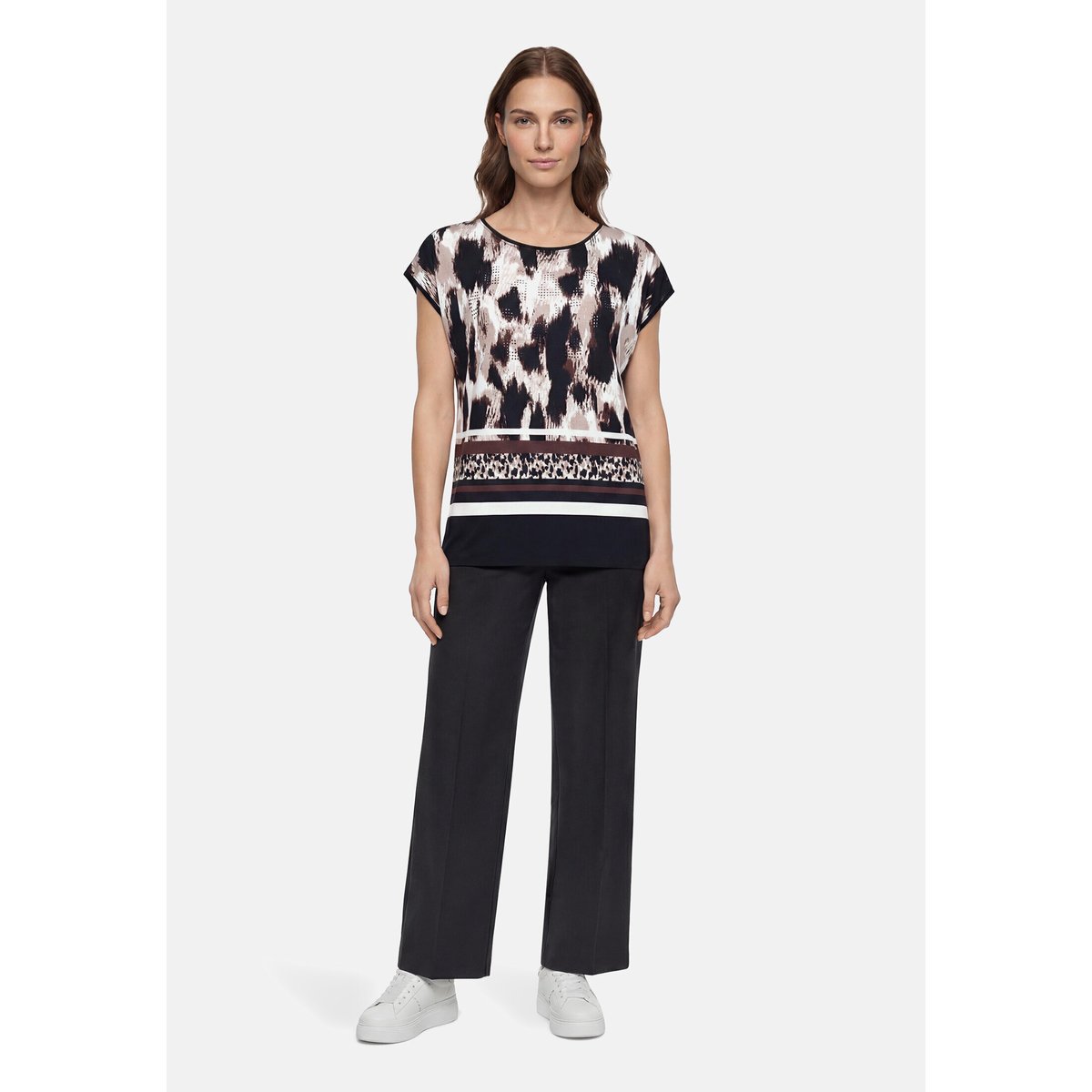T-shirt façon blouse à impression noir/beige, BETTY BARCLAY